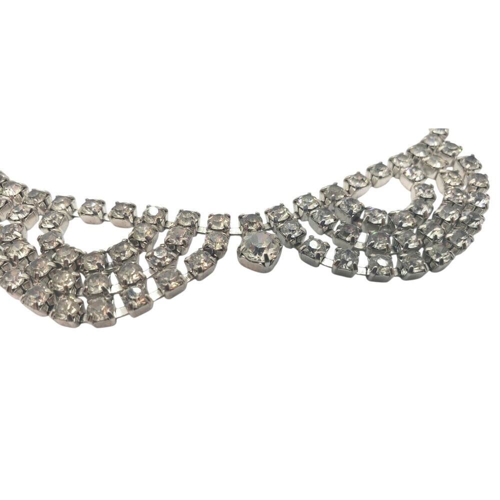 Vintage Necklace Rhinestone Double Swoop Scallop Collar Art Deco 1940s Bib - Picture 5 of 7